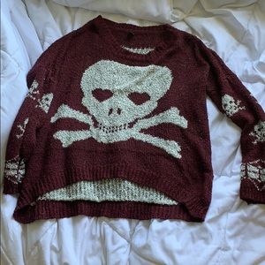 Maroon and grey loose chunky knit skeleton sweater